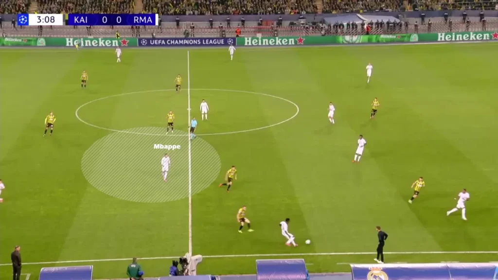 Mbappé exploited, receiving in advanced central areas and driving the team into the final third.