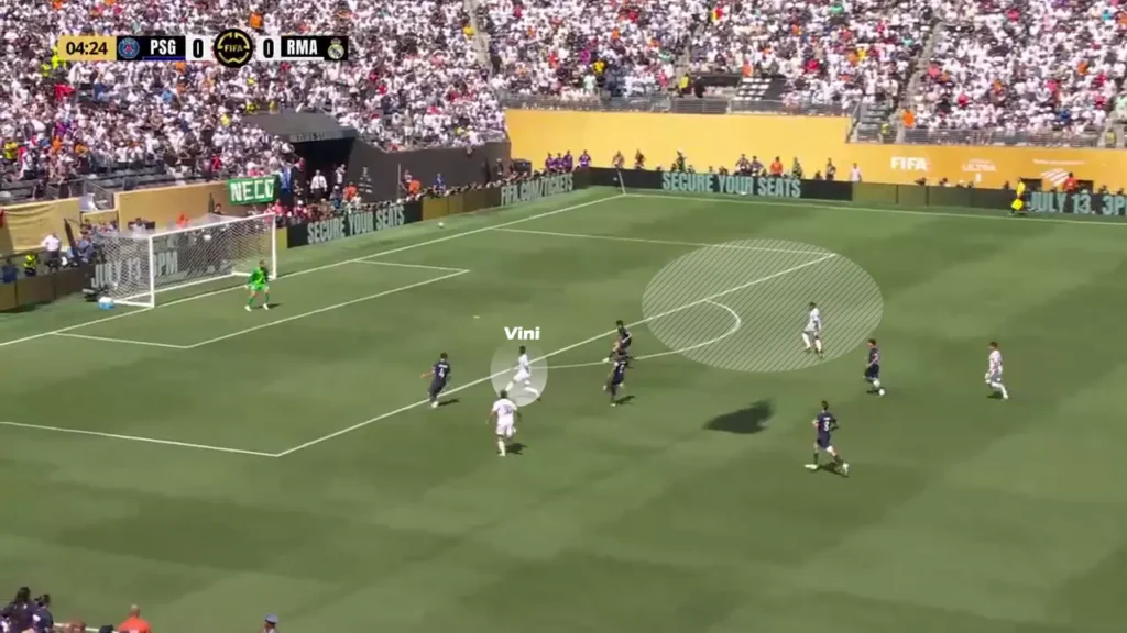 Vini run attracted both centre-backs, vacating a crucial pocket at the edge of the penalty area.